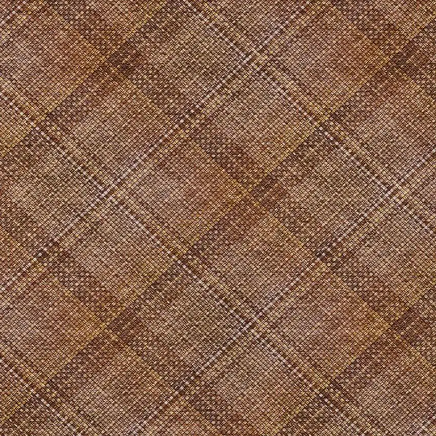 Orange And Brown Plaid Washable Indoor Outdoor Area Rug Photo 7