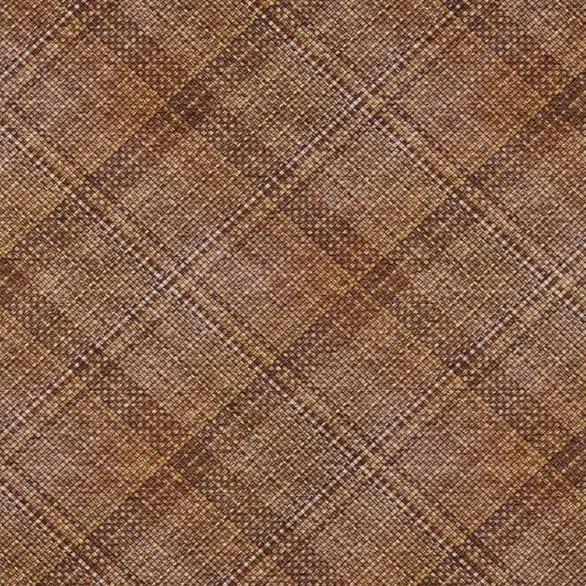 Orange And Brown Plaid Washable Indoor Outdoor Area Rug Photo 2