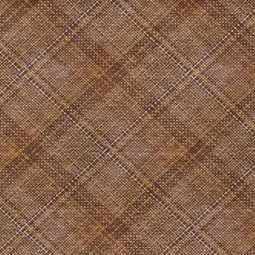 Orange And Brown Plaid Washable Indoor Outdoor Area Rug Photo 4