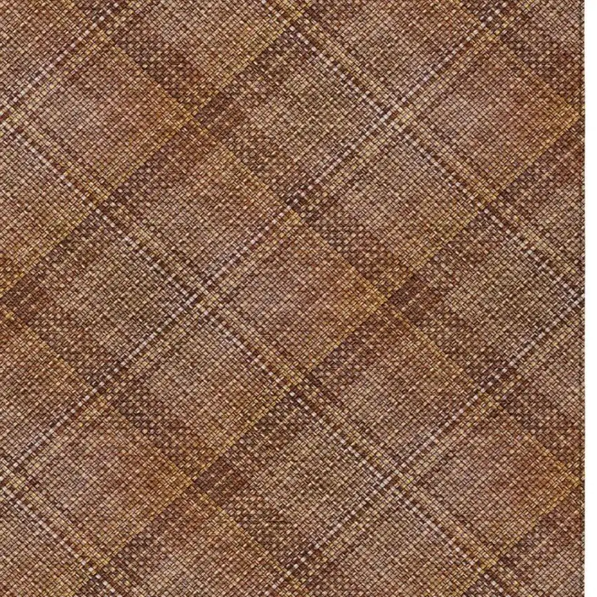 Orange And Brown Plaid Washable Indoor Outdoor Area Rug Photo 9