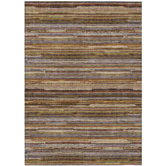 Orange And Brown Striped Washable Indoor Outdoor Area Rug Photo 2