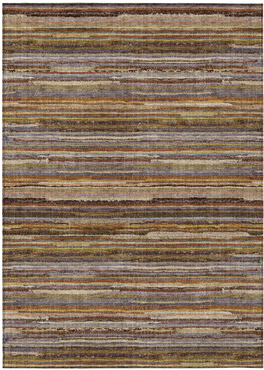 Orange And Brown Striped Washable Indoor Outdoor Area Rug Photo 2