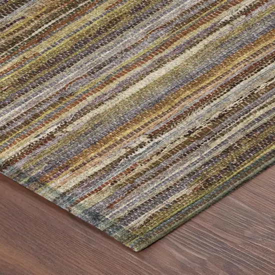 Orange And Brown Striped Washable Indoor Outdoor Area Rug Photo 5
