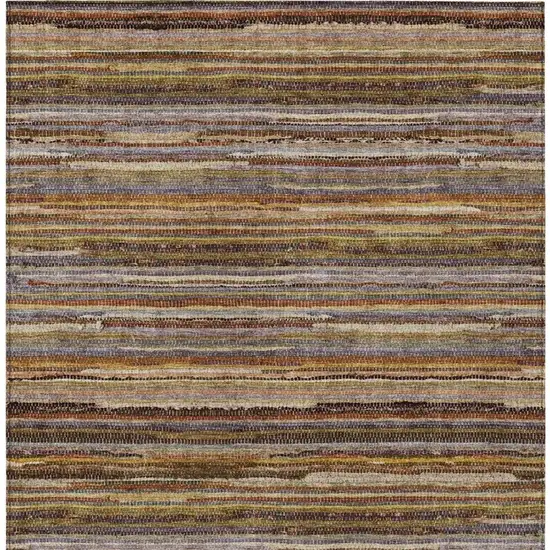 Orange And Brown Striped Washable Indoor Outdoor Area Rug Photo 4