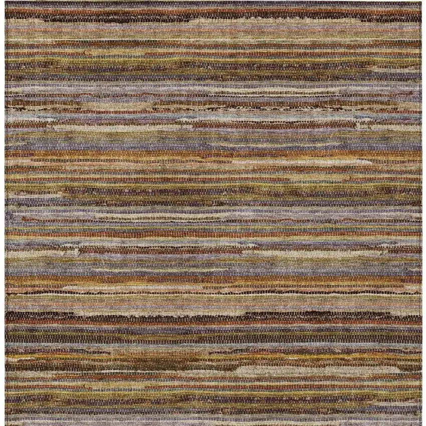 Orange And Brown Striped Washable Indoor Outdoor Area Rug Photo 4