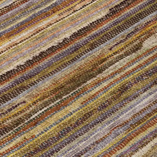 Orange And Brown Striped Washable Indoor Outdoor Area Rug Photo 6