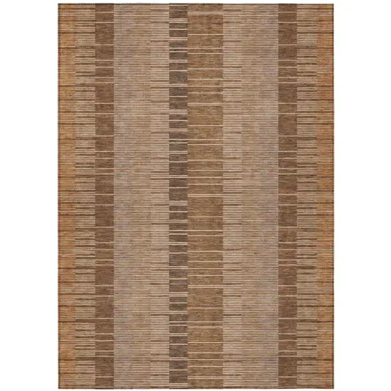 Orange And Brown Striped Washable Indoor Outdoor Area Rug Photo 2
