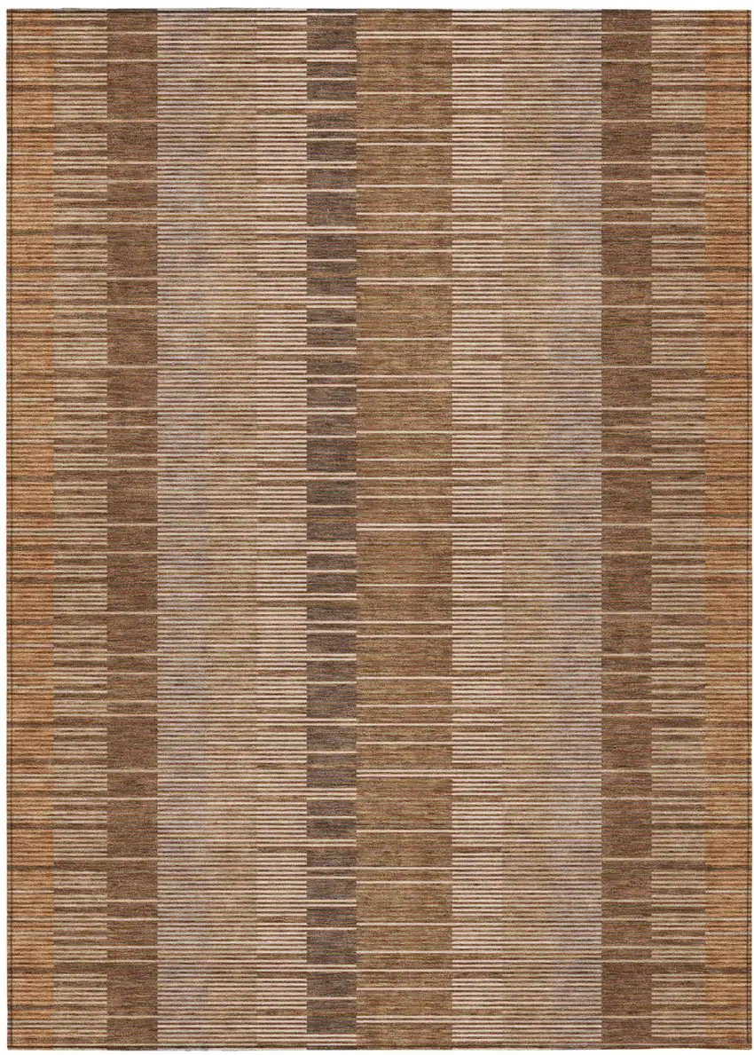 Orange And Brown Striped Washable Indoor Outdoor Area Rug Photo 2