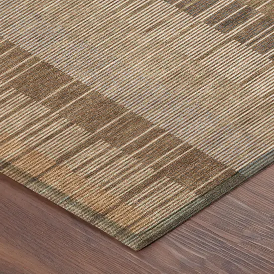 Orange And Brown Striped Washable Indoor Outdoor Area Rug Photo 3
