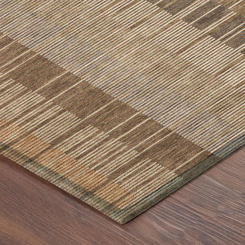 Orange And Brown Striped Washable Indoor Outdoor Area Rug Photo 3