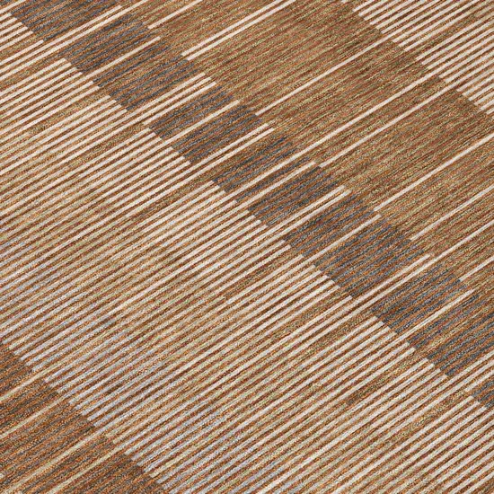 Orange And Brown Striped Washable Indoor Outdoor Area Rug Photo 4