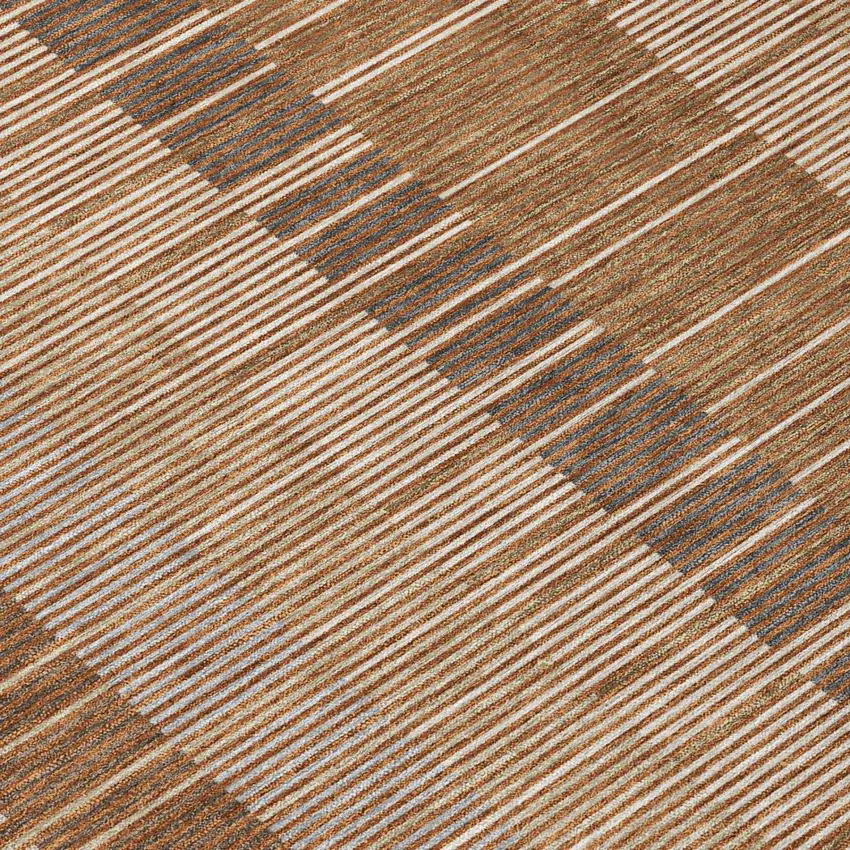 Orange And Brown Striped Washable Indoor Outdoor Area Rug Photo 4