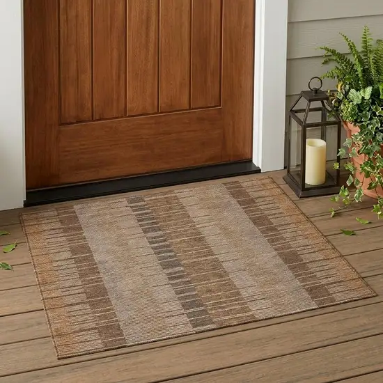 Orange And Brown Striped Washable Indoor Outdoor Area Rug Photo 1
