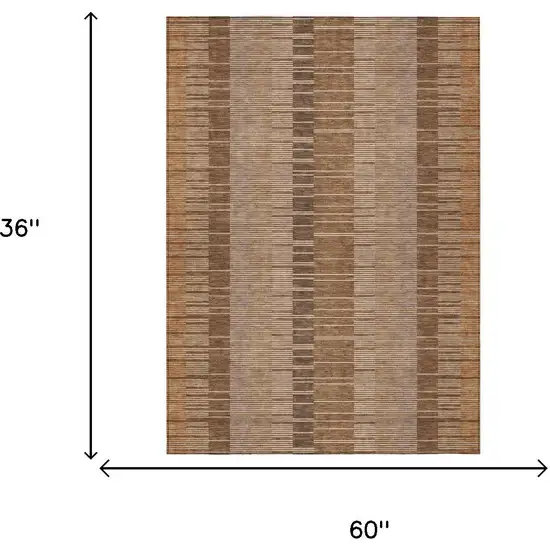 Orange And Brown Striped Washable Indoor Outdoor Area Rug Photo 5