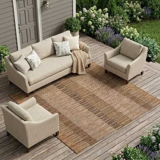 Orange And Brown Striped Washable Indoor Outdoor Area Rug Photo 1