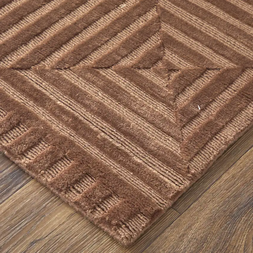Orange And Brown Wool Geometric Hand Knotted Area Rug Photo 3