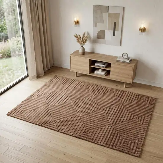 Orange And Brown Wool Geometric Hand Knotted Area Rug Photo 1