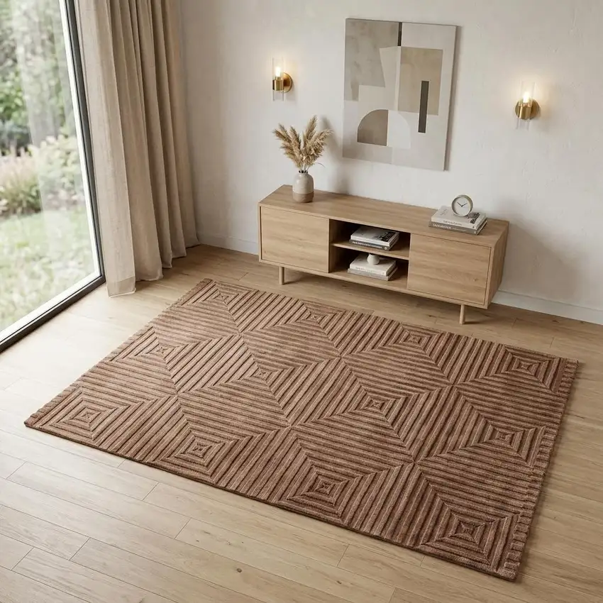 Orange And Brown Wool Geometric Hand Knotted Area Rug Photo 1