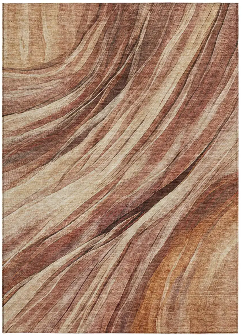 Orange And Burgundy Abstract Washable Indoor Outdoor Area Rug Photo 1