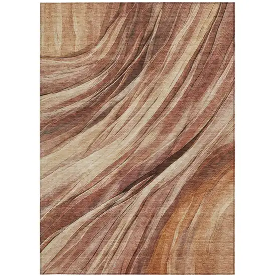 Orange And Burgundy Abstract Washable Indoor Outdoor Area Rug Photo 1