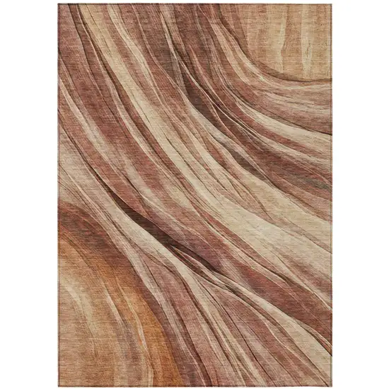 Orange And Burgundy Abstract Washable Indoor Outdoor Area Rug Photo 3