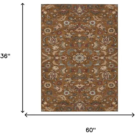 Orange And Burgundy Floral Medallion Washable Indoor Outdoor Area Rug Photo 6