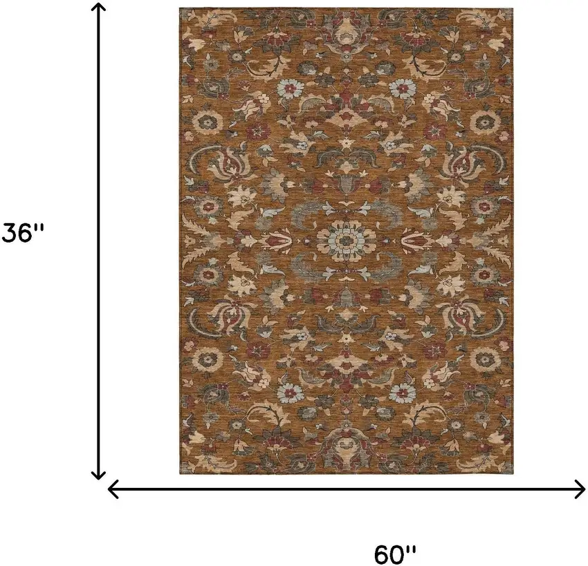 Orange And Burgundy Floral Medallion Washable Indoor Outdoor Area Rug Photo 6
