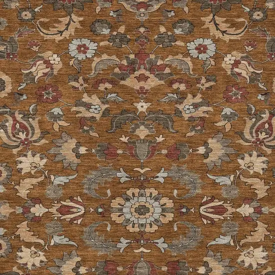 Orange And Burgundy Floral Medallion Washable Indoor Outdoor Area Rug Photo 2