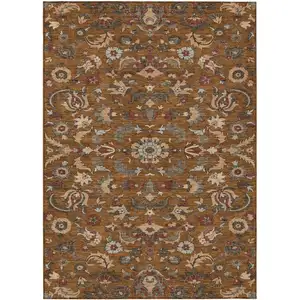 Photo of Orange And Burgundy Floral Medallion Washable Indoor Outdoor Area Rug