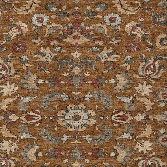Orange And Burgundy Floral Medallion Washable Indoor Outdoor Area Rug Photo 2