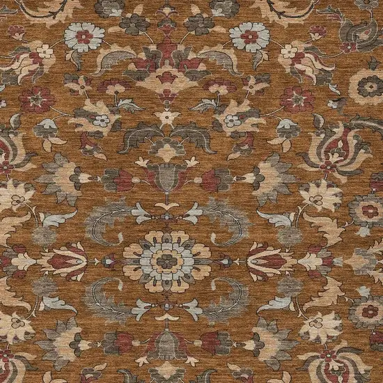Orange And Burgundy Floral Medallion Washable Indoor Outdoor Area Rug Photo 2