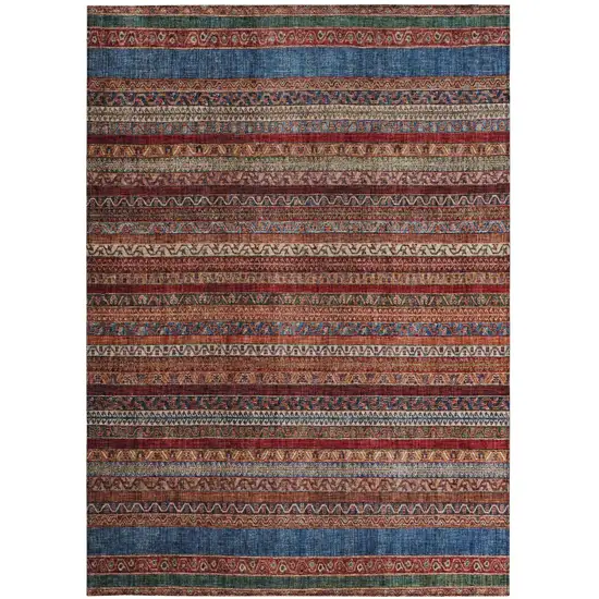 Orange And Burgundy Striped Washable Indoor Outdoor Area Rug Photo 4