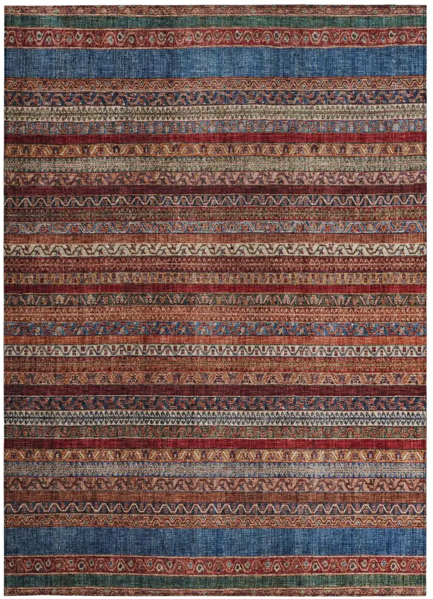 Orange And Burgundy Striped Washable Indoor Outdoor Area Rug Photo 4