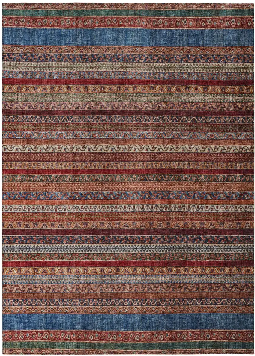 Orange And Burgundy Striped Washable Indoor Outdoor Area Rug Photo 2