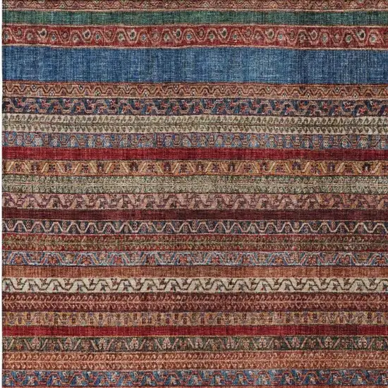 Orange And Burgundy Striped Washable Indoor Outdoor Area Rug Photo 3
