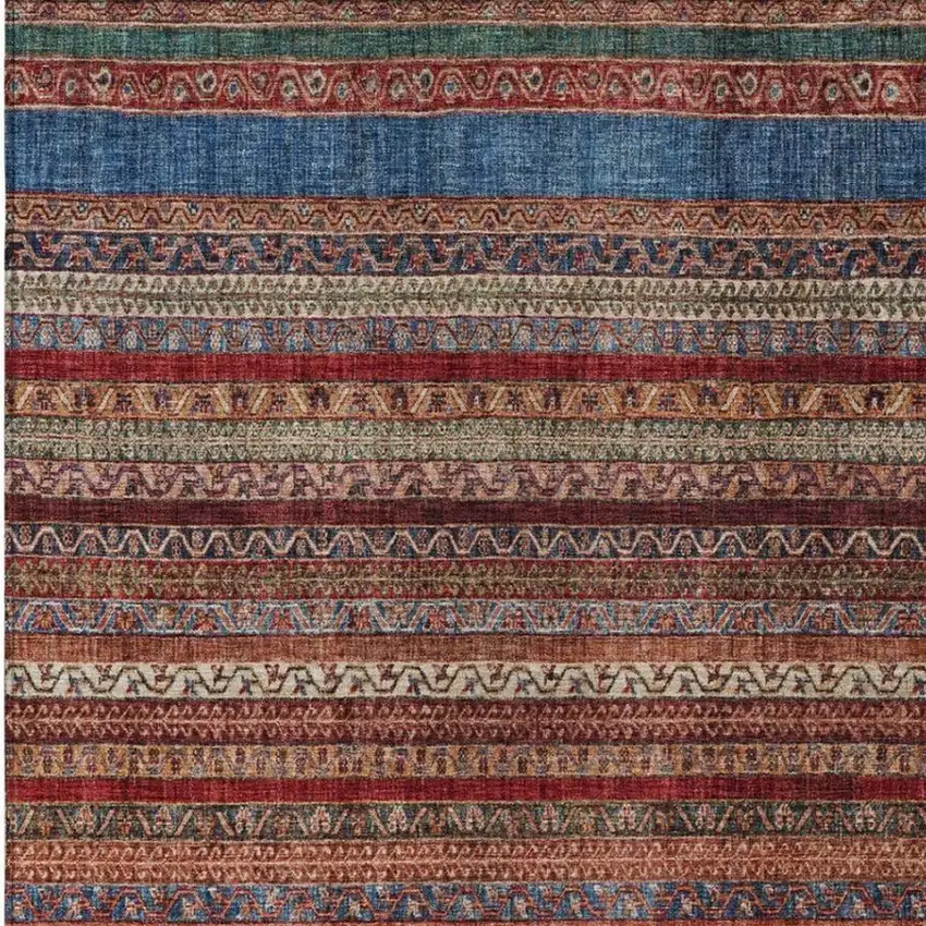 Orange And Burgundy Striped Washable Indoor Outdoor Area Rug Photo 3