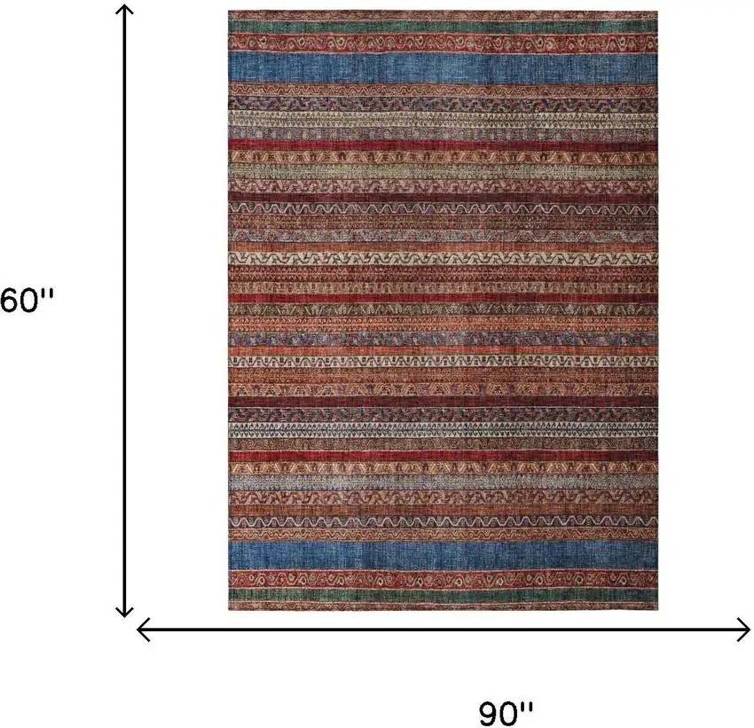 Orange And Burgundy Striped Washable Indoor Outdoor Area Rug Photo 7