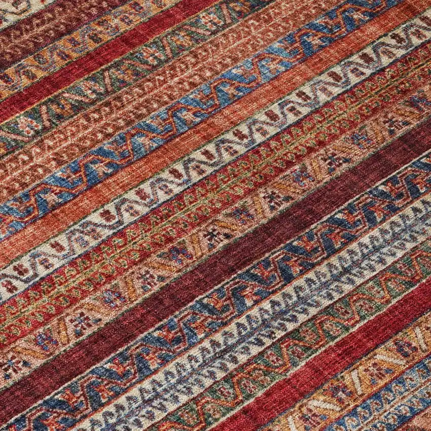 Orange And Burgundy Striped Washable Indoor Outdoor Area Rug Photo 6