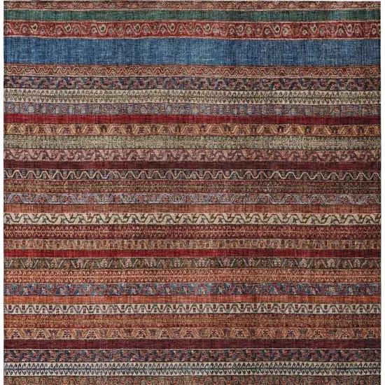 Orange And Burgundy Striped Washable Indoor Outdoor Area Rug Photo 3