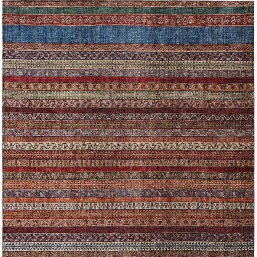 Orange And Burgundy Striped Washable Indoor Outdoor Area Rug Photo 3