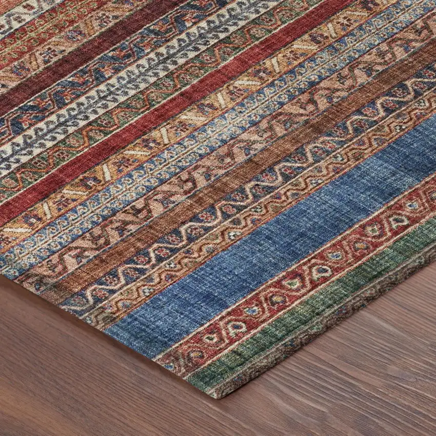 Orange And Burgundy Striped Washable Indoor Outdoor Area Rug Photo 5