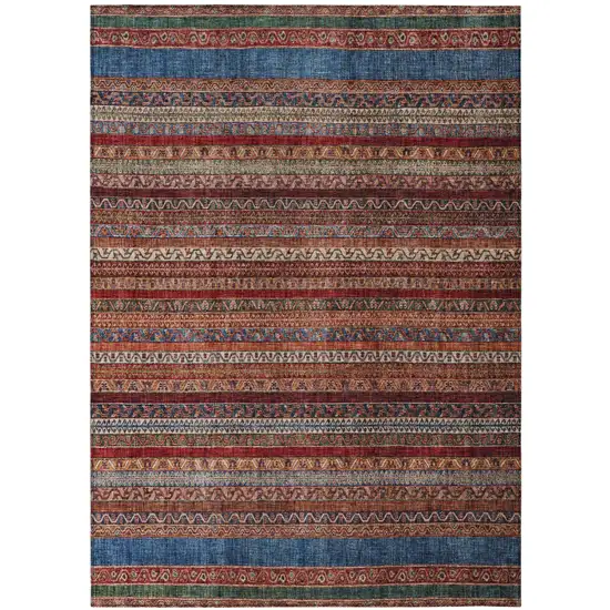 Orange And Burgundy Striped Washable Indoor Outdoor Area Rug Photo 2