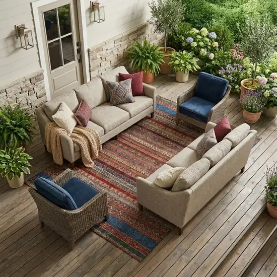 Orange And Burgundy Striped Washable Indoor Outdoor Area Rug Photo 1