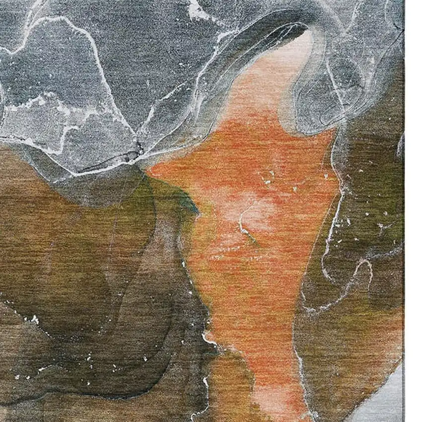 Orange And Charcoal Abstract Washable Area Rug With UV Protection Photo 3