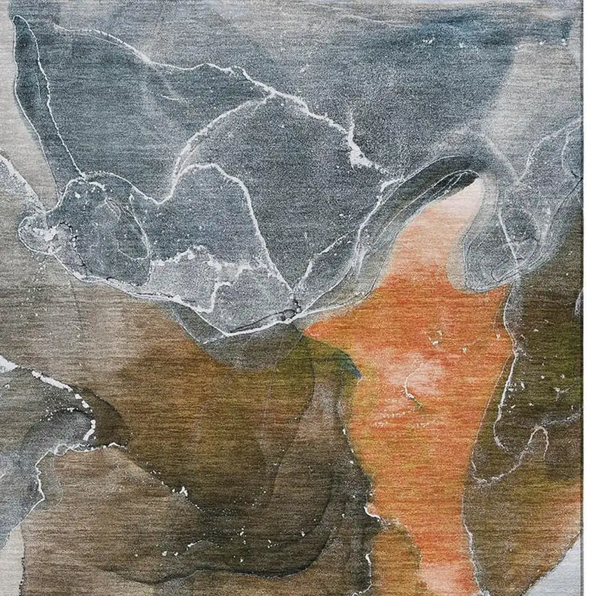 Orange And Charcoal Abstract Washable Area Rug With UV Protection Photo 4