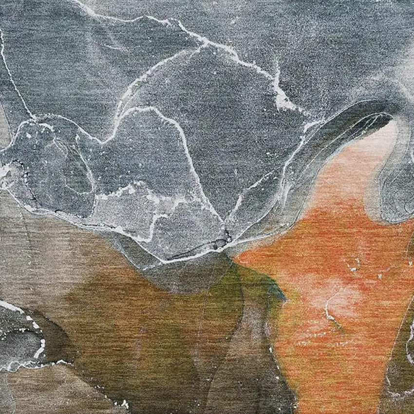 Orange And Charcoal Abstract Washable Area Rug With UV Protection Photo 3