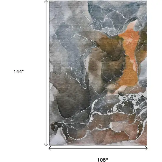 Orange And Charcoal Abstract Washable Area Rug With UV Protection Photo 7
