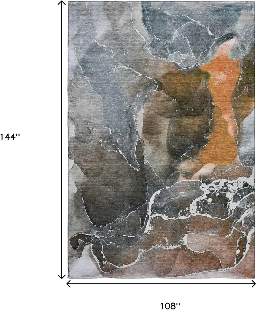 Orange And Charcoal Abstract Washable Area Rug With UV Protection Photo 7