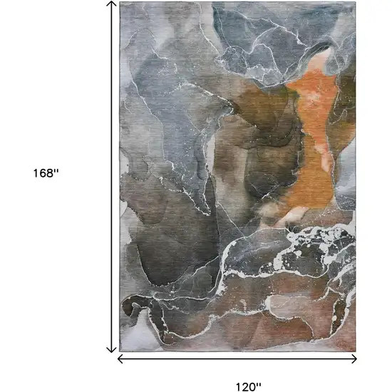 Orange And Charcoal Abstract Washable Area Rug With UV Protection Photo 7
