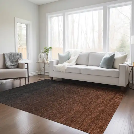 Orange And Charcoal Abstract Washable Indoor Outdoor Area Rug Photo 9